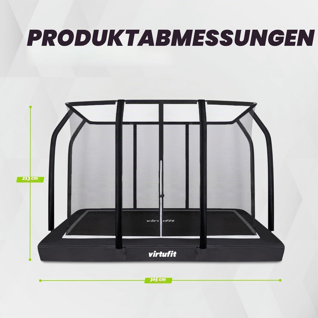 VirtuFit Premium Bodentrampolin mit Sicherheitsnetz - Schwarz - 213 x 305 cm