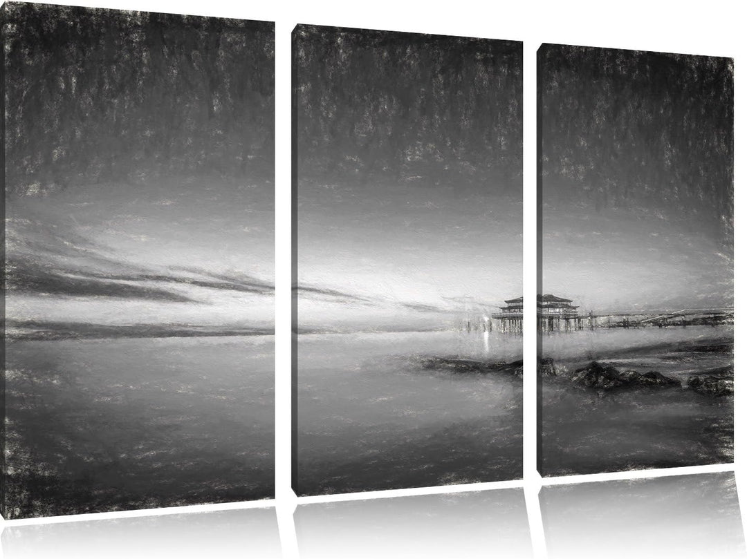 Pixxprint Timmendorfer Strand als Leinwandbild/Grösse: 3 Teilig (120x80) cm/Wandbild/Kunstdruck/fert