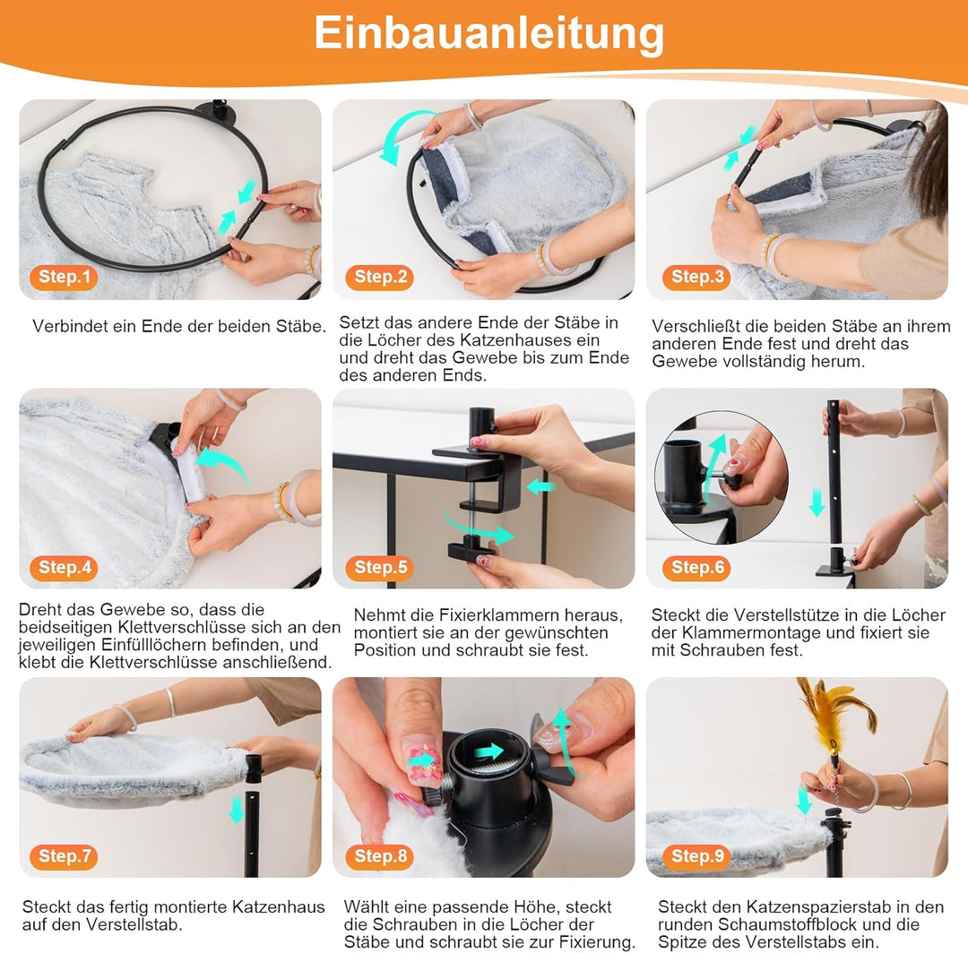 Uross Katzenbett für Schreibtisch - 360° drehbar & höhenverstellbar, weiches Katzenhängematte mit 2