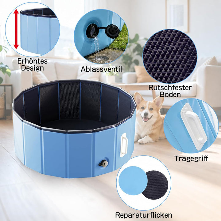 DEWEL Hundepool Faltbar Ø80 x H30 cm für kleine Hunde | 5 mm verstärkte MDF-Struktur, Ideal zur Abkü