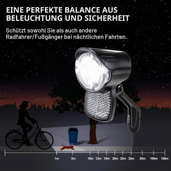 E-Bike Dynamo LED Fahrradlicht 30-100 LUX mit StVZO Zulassung - Fahrradlampe Frontlicht &amp; Scheinwerf