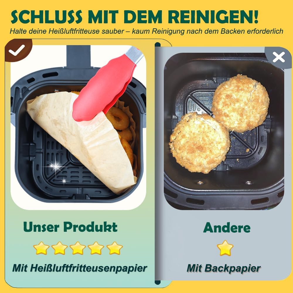 BYKITCHEN 200 Stück Airfryer Backpapier für Chefman/Midea/Cosori Mini Heissluftfritteuse 2L, Airfrye