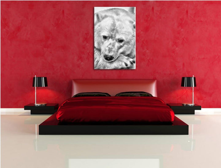 Pixxprint Nachdenklicher Eisbär als Leinwandbild/Grösse: 100x70 cm/Wandbild/Kunstdruck/fertig bespan