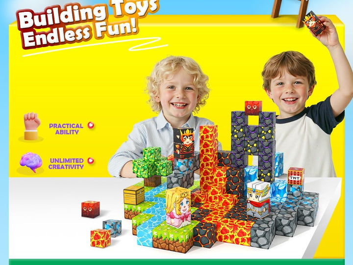 Magnetblöcke - Build Mine Magnet World Lava Valley Set, 2.5 cm Magnetischer Würfel, Bauspielzeug für