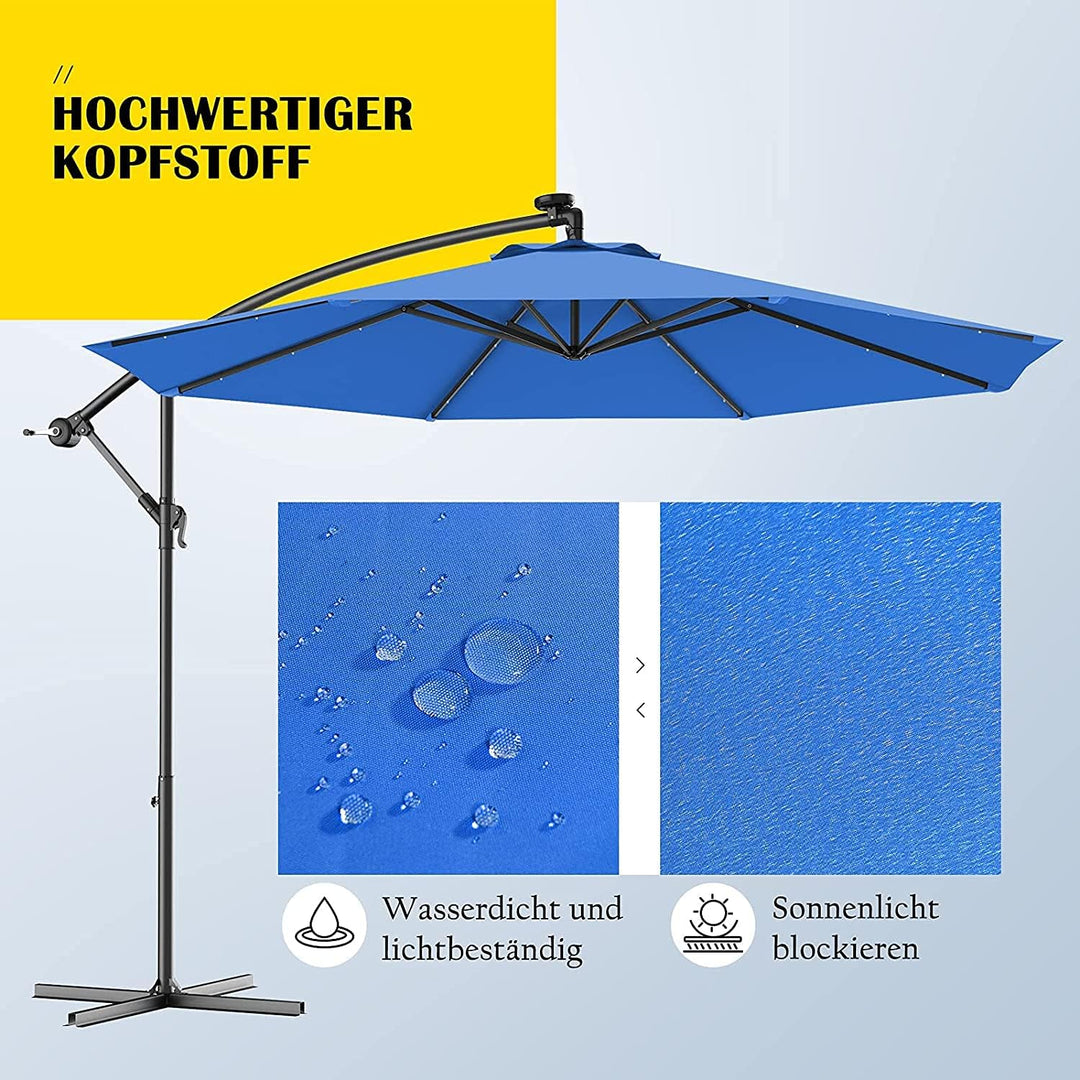 RELAX4LIFE Sonnenschirm Ø300cm, Ampelschirm Solar LED Beleuchtung, Gartenschirm mit Kreuzbasis, eins