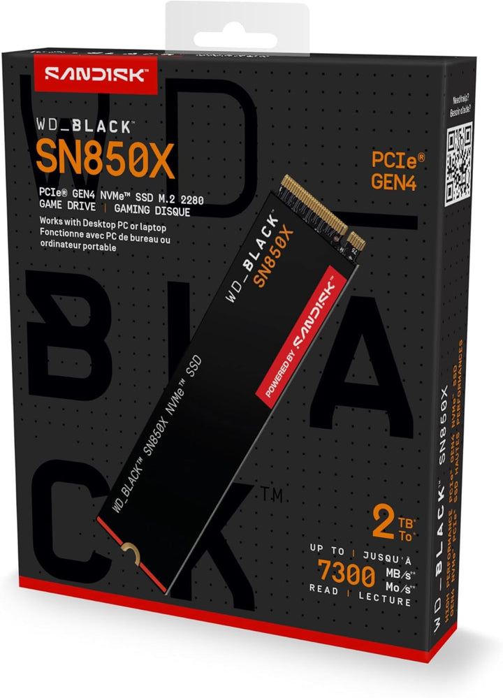 WD_BLACK SN850X NVMe SSD 2 TB interne SSD (Gaming Speicher, PCIe Gen4-Technologie, Lesen 7.300 MB/s,