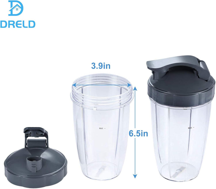 DRELD 2 Set Ersatzbecher 24 OZ für Nutribullet Entsafter mit Flip Top to-Go Deckel, 2 Stück 24 OZ En