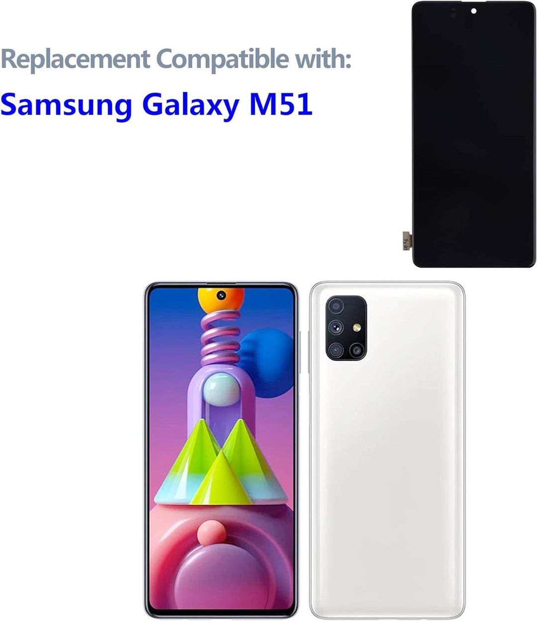 swark AMOLED Kompatibel mit Samsung Galaxy M51 SM-M515F, SM-M515F/DSN (Schwarz ohne Rahmen) LCD Disp