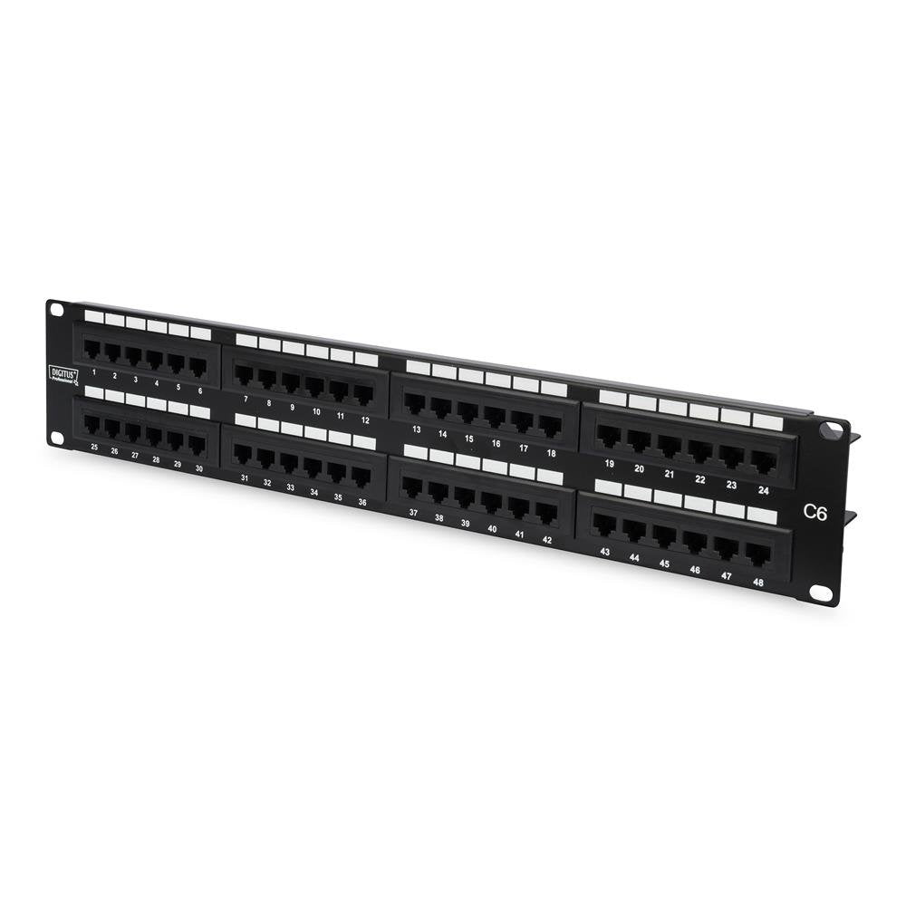 DIGITUS Patchpanel - 19-Zoll - Cat-6 - 48-Port RJ45 - Ungeschirmt - LSA Patch-Feld - Rack-Montage 2H