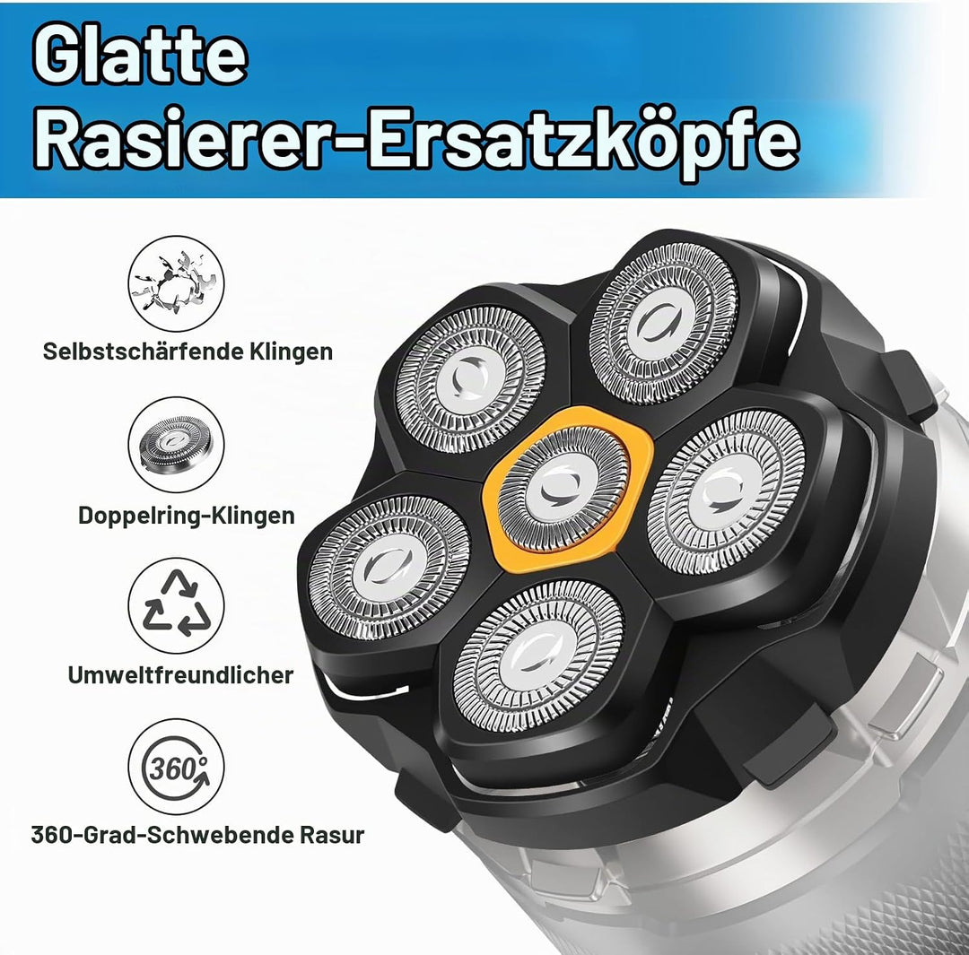 3 Stück Ersatzrasierkopf für Glatzen Rasierer Herren, Magnetische 6 Blade Head Shaver Ersatzköpfe, 6
