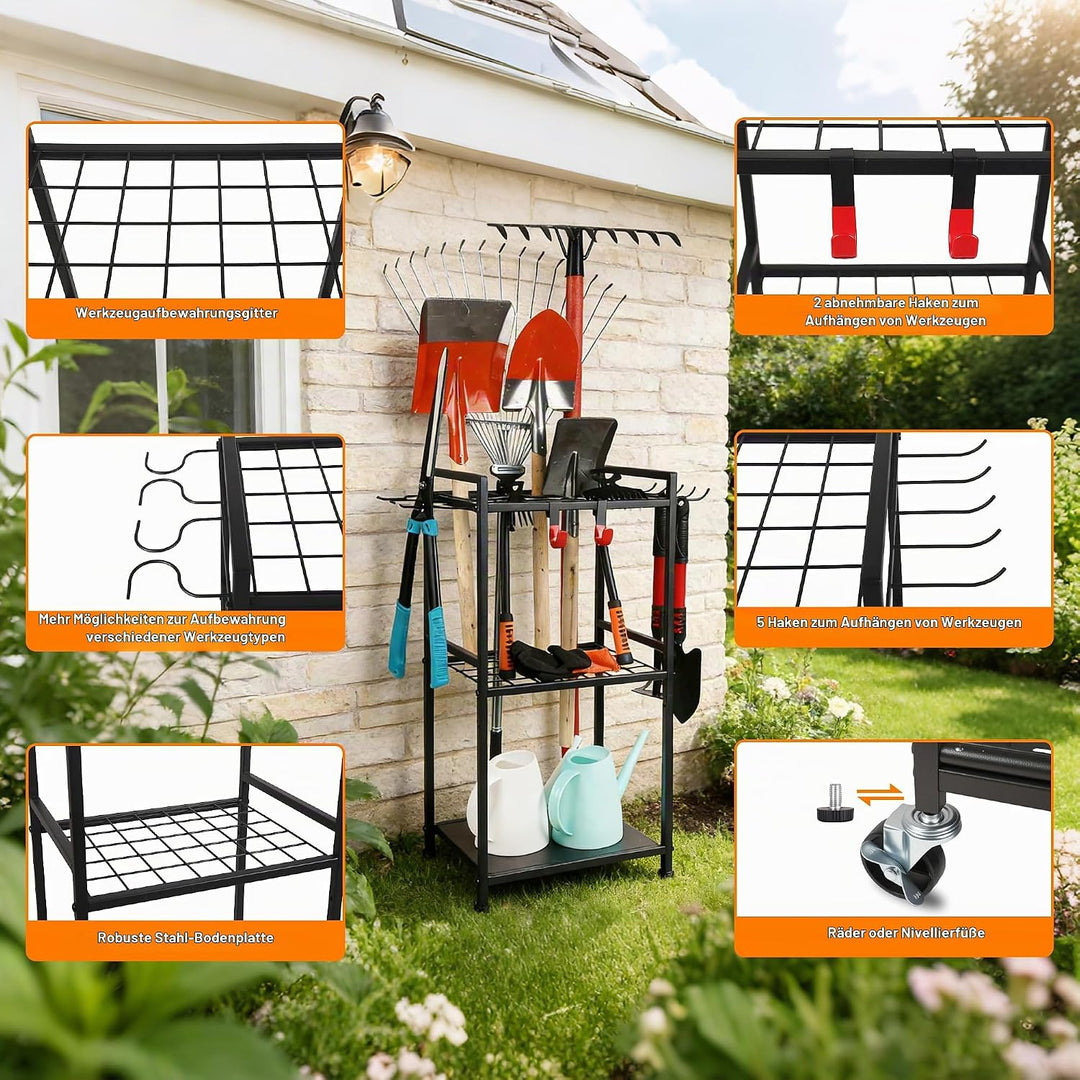Gartengeräteständer mit 35 Schlitzen &amp; 11 Haken,Schwerlast Kohlenstoffstahl Gartengeräte Organizer,G