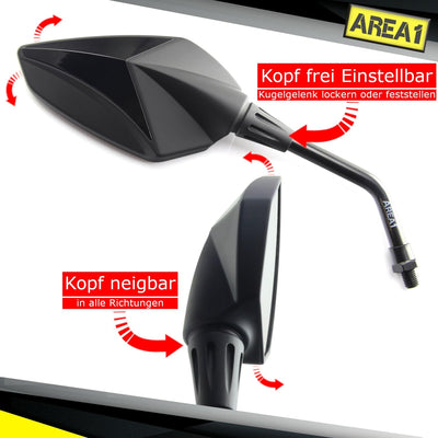 Area1 Motorroller Spiegel Rückspiegel Set (rechts+links) E geprüft, sportliches Design, 2x M8 Rechts