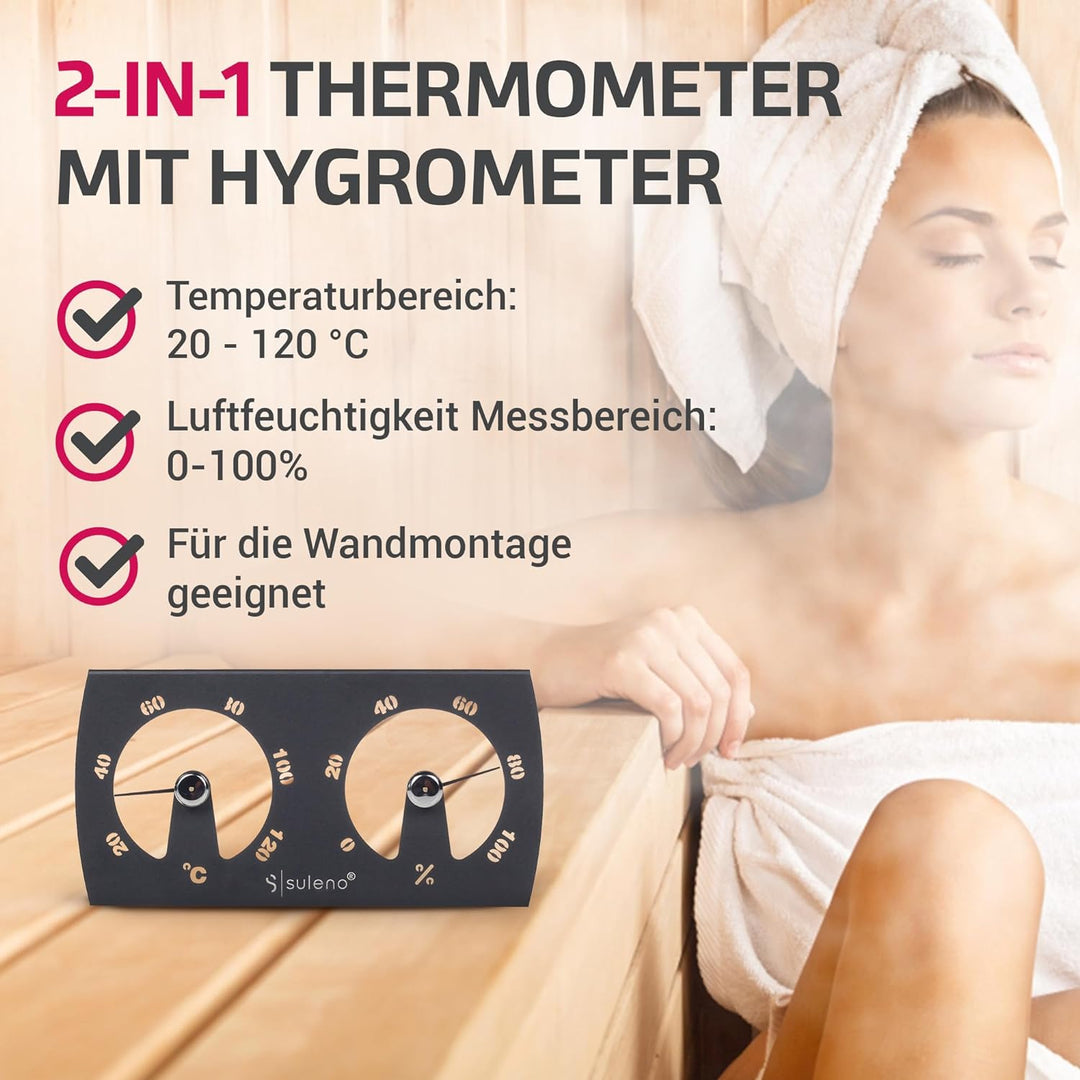 SULENO - Sauna Set KJELL | 9-teilig - Saunakübel, Saunakelle, Klimamesser 2in1, Sanduhr, Saunadüfte,