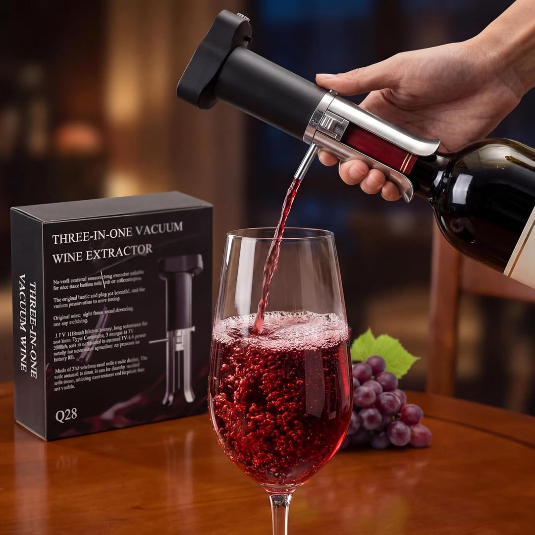 Elektrischer Weindekanter mit Vakuumkonservierer, 3-in-1-Weinbelüfter und Ausgiesser, Vakuumversiege