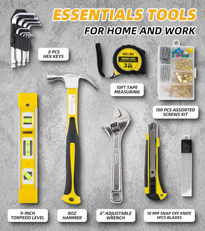 DOWELL 146PCS Hausbesitzer Werkzeug Set, Haushalt Reparatur Werkzeug Kit mit 14-Zoll breiten Mund of