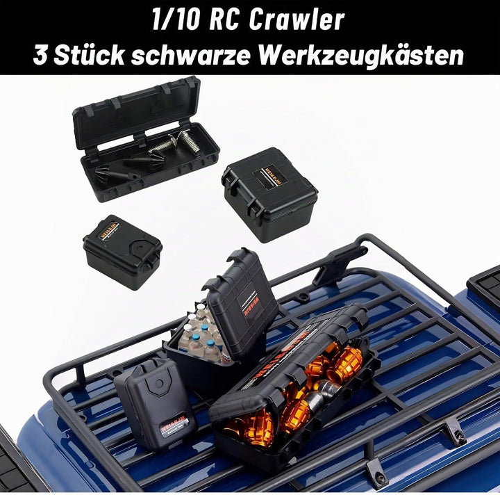 Ezweiji RC Crawler Zubehör, 1/10 Truck Dachträger Rc Zubehör Set 8 in 1 Tankaufbewahrungsbox, Gepäck
