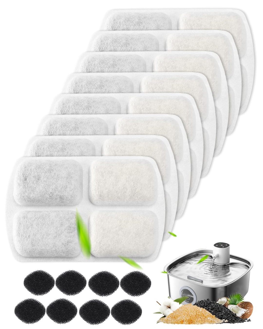 8+8 PackTrinkbrunnen für FEELNEEDY 8L Edelstahl Katzenbrunnen FN-W18, Ersatzfilter Aktivkohle Lonena