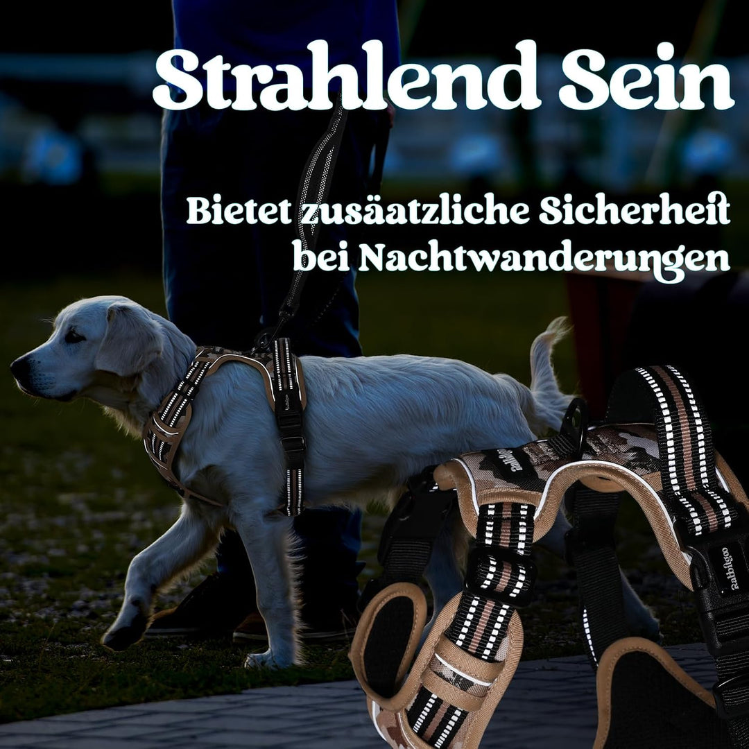 rabbitgoo Hundegeschirr Grosse Hunde Leichtes Anlegen, L, Bergkhaki | Anti Zug, Ohne Kopfdurchzug, H
