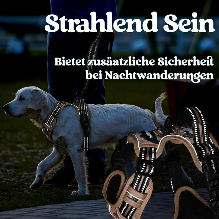 rabbitgoo Hundegeschirr Grosse Hunde Leichtes Anlegen, L, Bergkhaki | Anti Zug, Ohne Kopfdurchzug, H