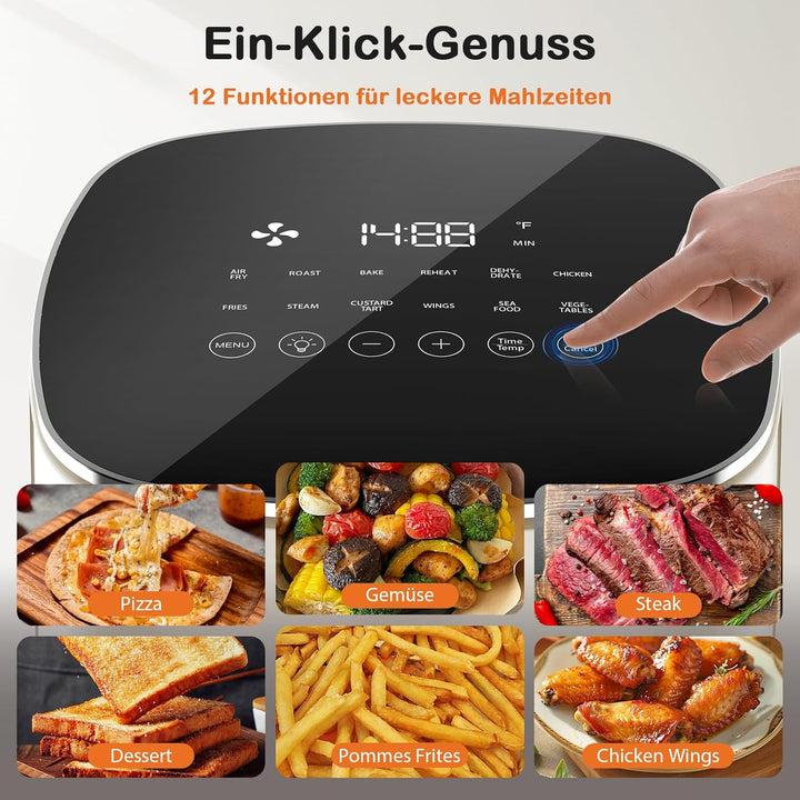 Sweetcrispy Heissluftfritteuse Airfryer 6L mit Sichtfenster, 12-in-1 Funktionen & Touchscreen Air Fr