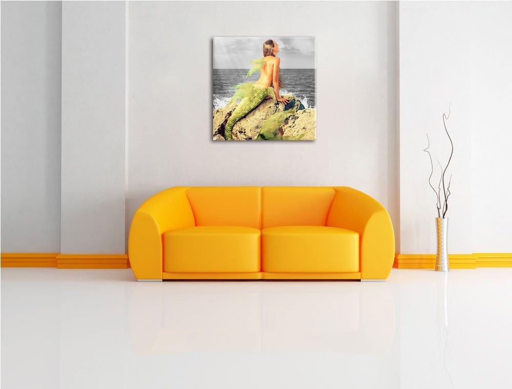 Pixxprint Traumhafte Meerjungfrau Schwarz/Weiss, Format: 70x70 auf Leinwand, 70x70