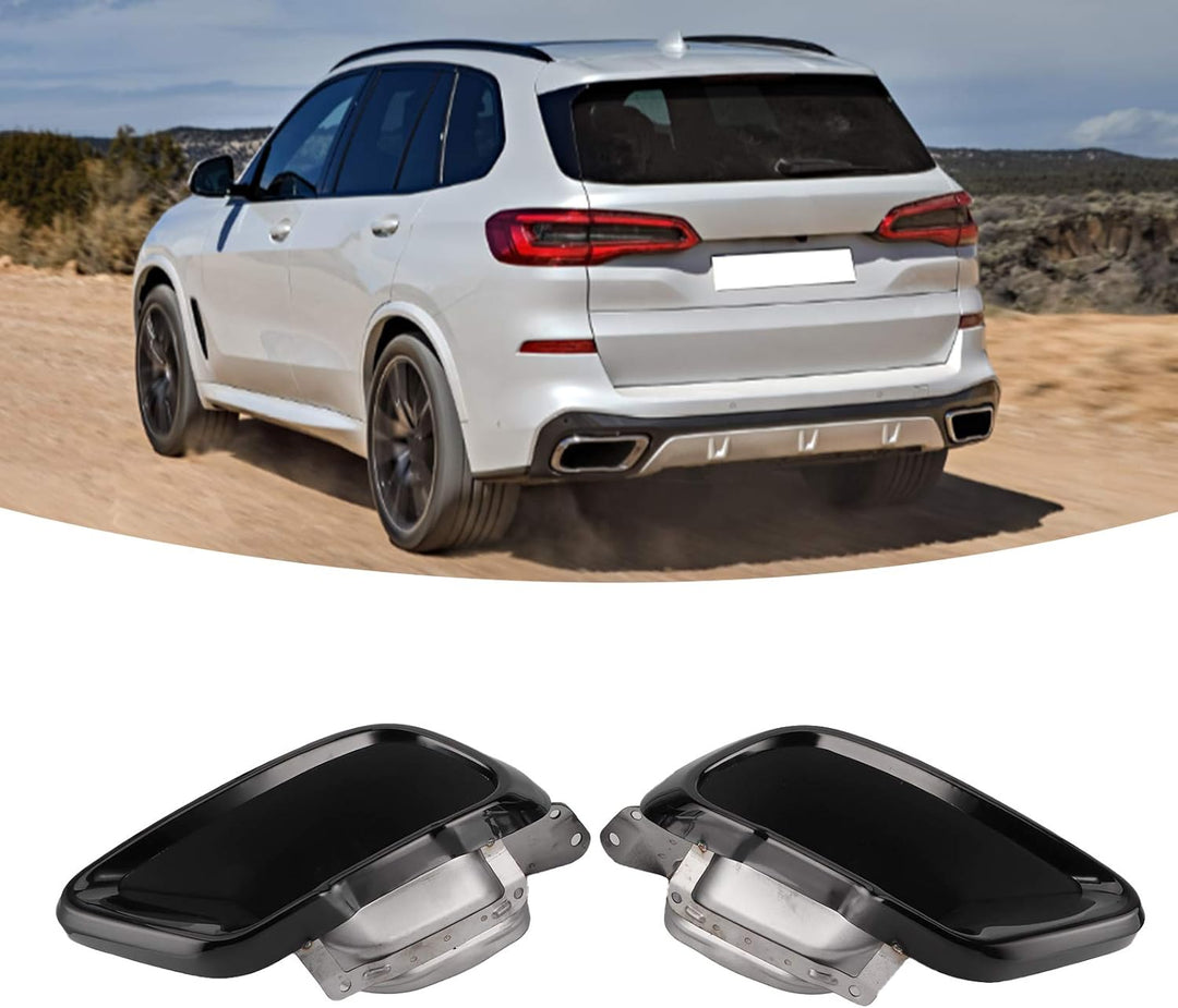 Qiilu Paar Chrom Schwarz Auspuffblenden Set Endrohrblende Fit für X5 G05 M Sport 2019+ O2d264