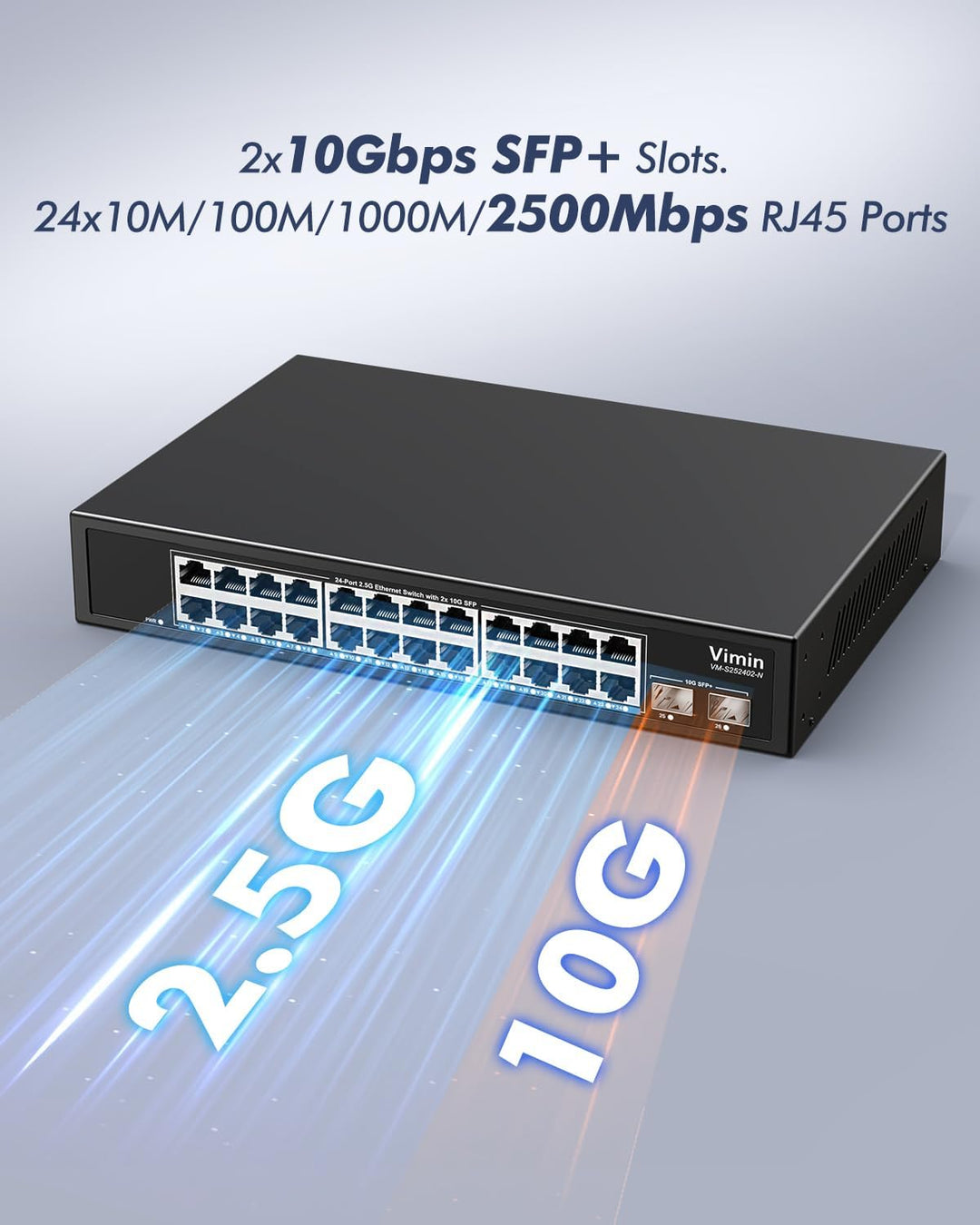2.5G 26 Ports Network Switch with 2x10G SFP, VIMIN 24x 2.5G Base-T Unmanaged Switch 2.5G Switch 4 Po