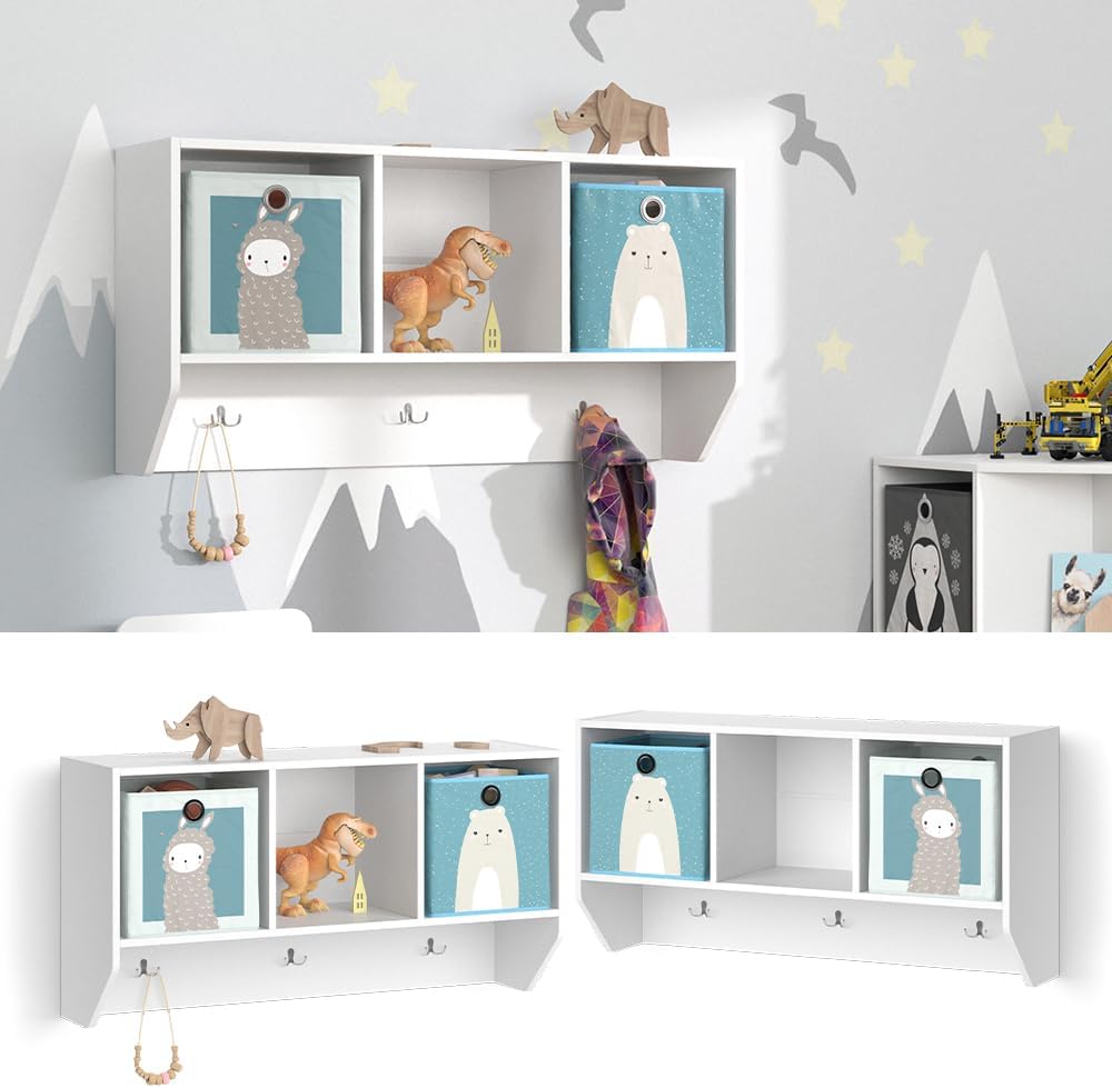 Vicco Wandregal für das Kinderzimmer Luigi, Weiss, 107 x 56 cm mit 2 Faltboxen Opt.2 Regal 107x56 cm