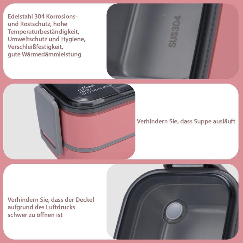 Premium Lunchbox Erwachsene und Kinder inkl. Tragetasche und Besteck Bento box Edelstahl Brotdose Ki