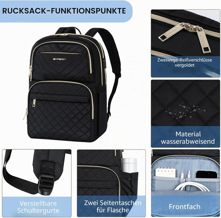 EMPSIGN Damen Rucksack, 15,6 Zoll Laptop Schultasche mit USB-Anschluss, Reiserucksack Wasserdichter