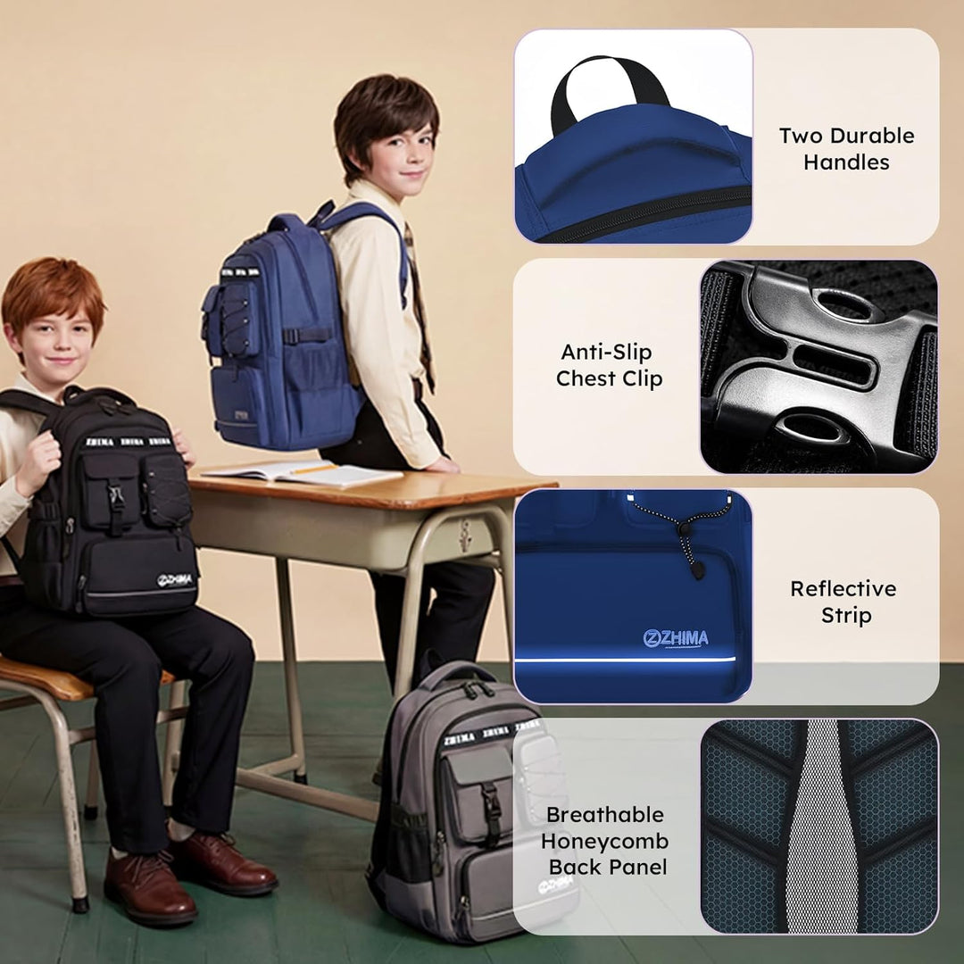 Amythe Schulrucksack Jungen Teenager, Rucksack Schule Gymnasium Oberstufe Schulranzen mit Reflektore