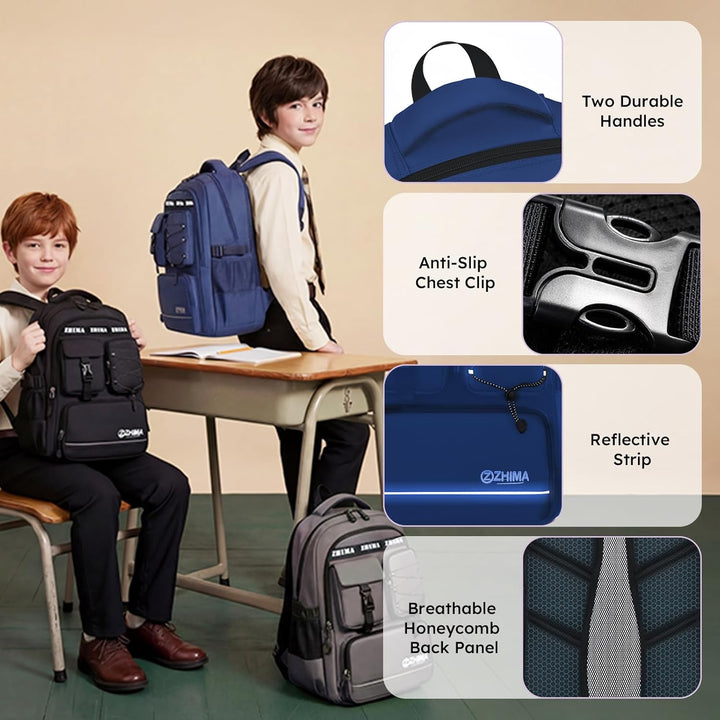 Amythe Schulrucksack Jungen Teenager, Rucksack Schule Gymnasium Oberstufe Schulranzen mit Reflektore