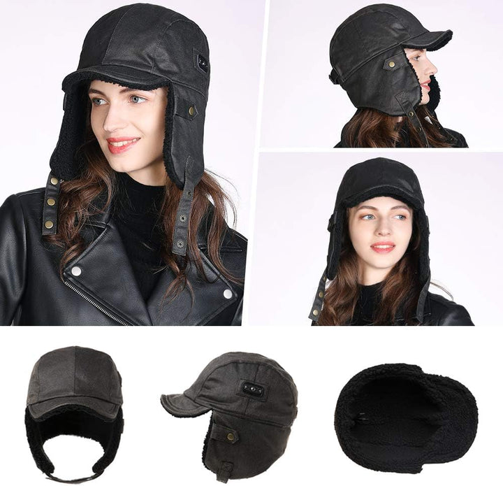 Comhats warme Trappermütze für Herren Kunstleder Hut Unisex Fliegermütze Fellmütze Erwachsenen Männe