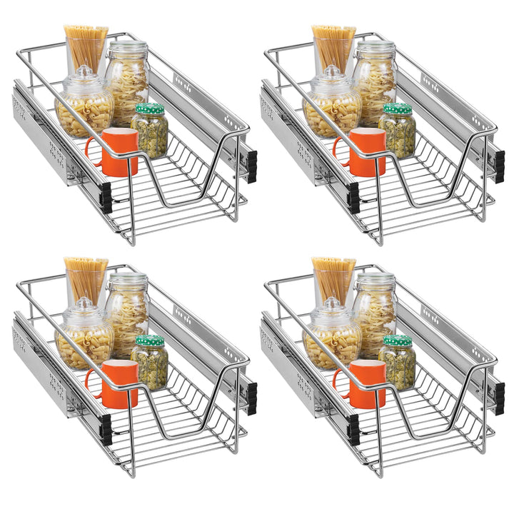 NAIZY 4x Teleskopschublade 30cm Breite anwendbar Küchenschublade Silber Küchen Regal aus Massiver Ed
