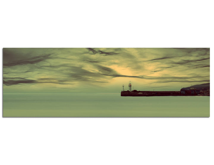 Paul Sinus Art Panoramabild auf Leinwand und Keilrahmen 120x40cm Meer Wolken Sonnenstrahlen Leuchttu