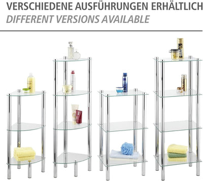 WENKO Eckregal Yago mit 3 Glasablagen - Badregal, Edelstahl rostfrei, 30 x 74 x 30 cm, Glänzend 3 Et