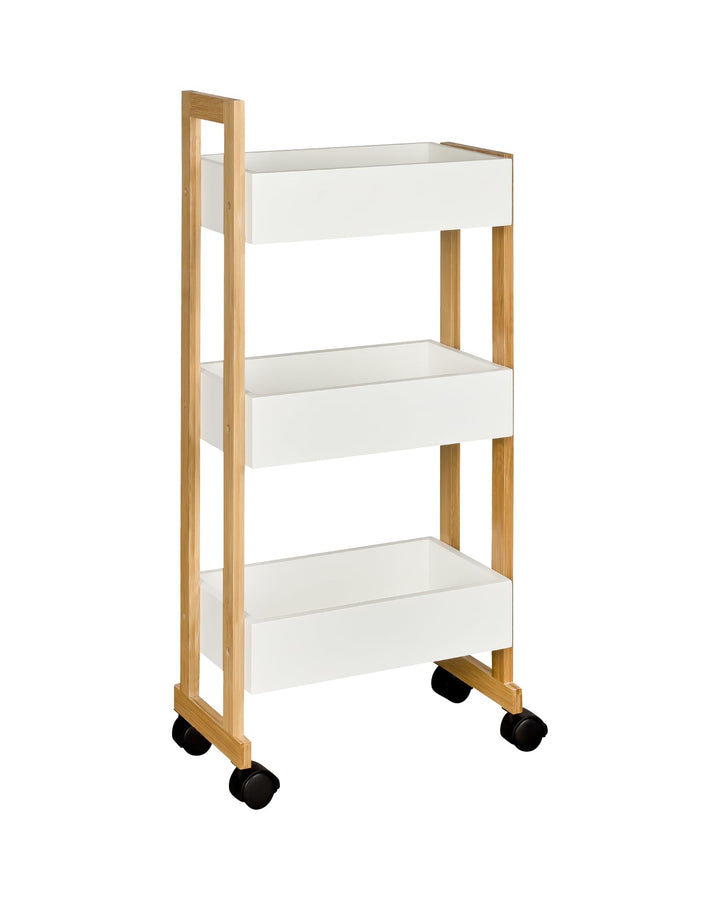 shelfmade Nischenregal Bambus - Küchenwagen schmal - Badregal Rollwagen - Küchenregal weiss, Nischen