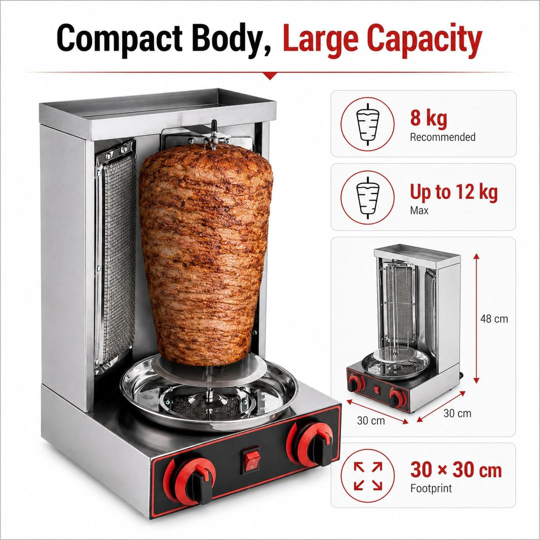 Gas Döner Machine, Gas-Rotationsgrill mit 2 Brennern, Grossvolumiger für Zuhause, 3000W 220V LPG gew