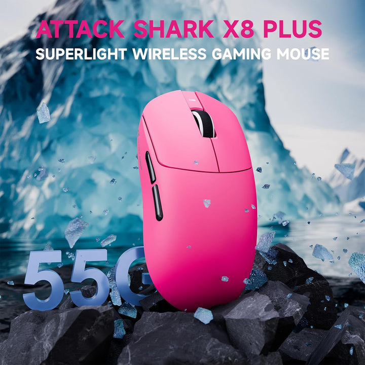 ATTACK SHARK X8 Serie Kabellose Gaming-Maus, 55–65 g Superleicht, PixArt PAW3395/3950 Sensor, BT/2.4