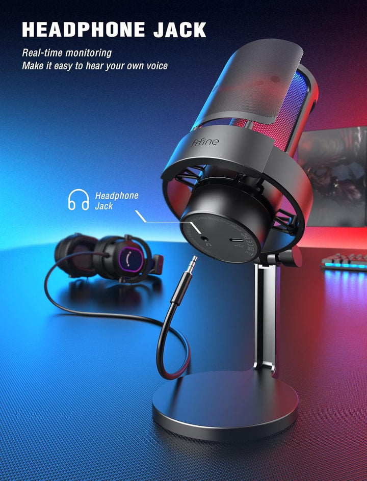 FIFINE USB Mikrofon PC, Gaming Mikrofon für Streaming Podcast Studio, Microphone USBC für PS4 PS5 MA