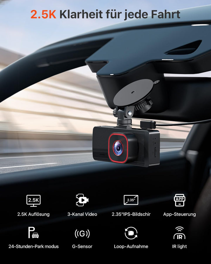 Bestsee 1080P Dashcam Auto Vorne Hinten und Innen mit 64GB SD-Karte, Autokamera mit Parküberwachung,