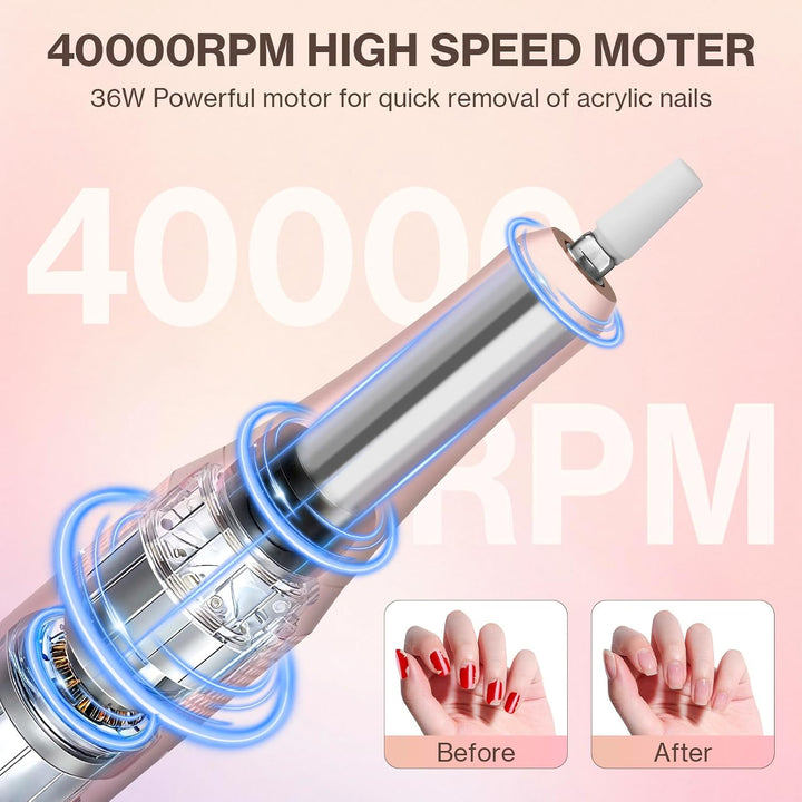 Elektrische Nagelfeile Nagelfräser Professioneller, 40000U/Min, LCD Maniküre Pediküre Set mit Multif