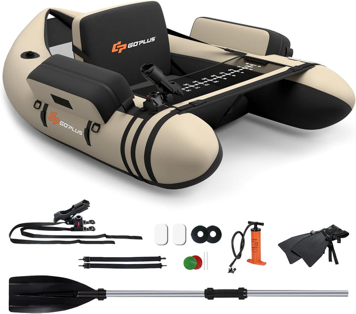 GOPLUS Bellyboot, Belly Boat bis 150 kg belastbar, aufblasbares Schlauchboot zum Angeln mit Alu Padd