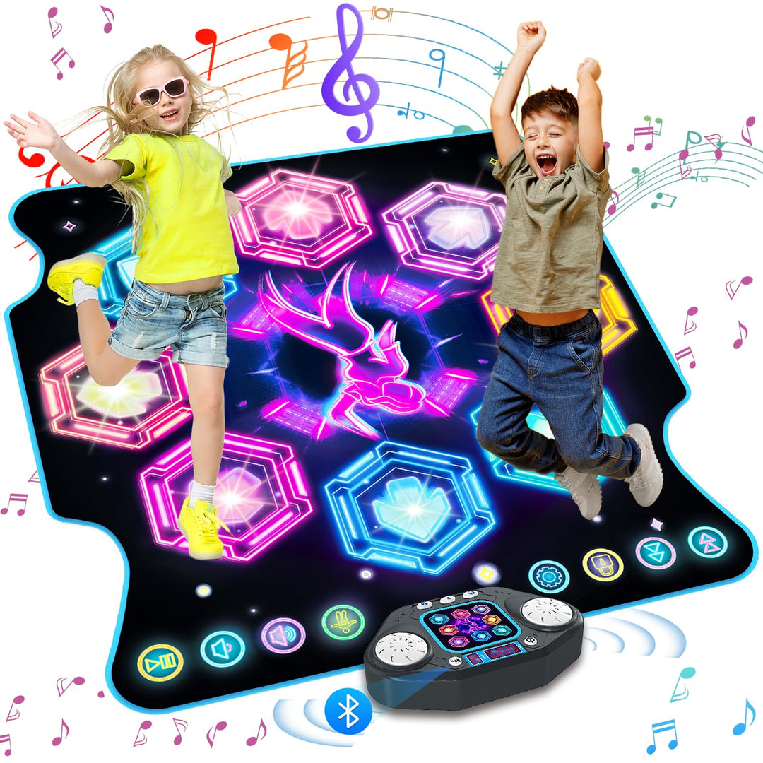 Tanzmatte Mädchen Spielzeug für Kinder, 27 Levels Tanzmatte mit 8 LED Leuchten ab 3 4 5 6 7 8 9 10 1