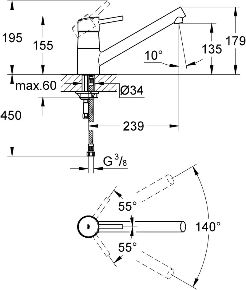 GROHE Concetto Küchenarmatur, flacher Auslauf, Schwenkbereich 140° 32659001