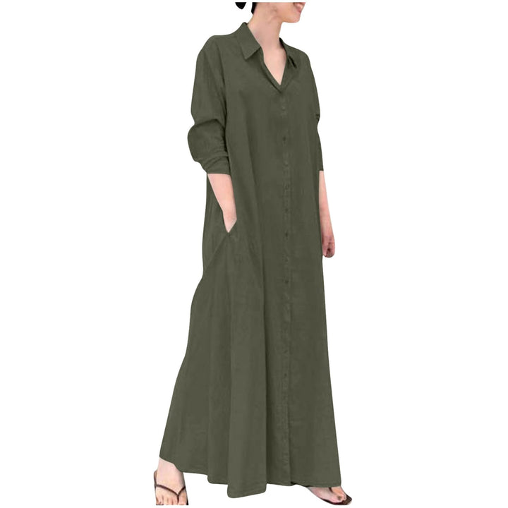 Baumwollkleider Damen Lang Sommerkleidung Leinen Shirt-Kleid Boho Grosse Grössen mit Taschen Langarm