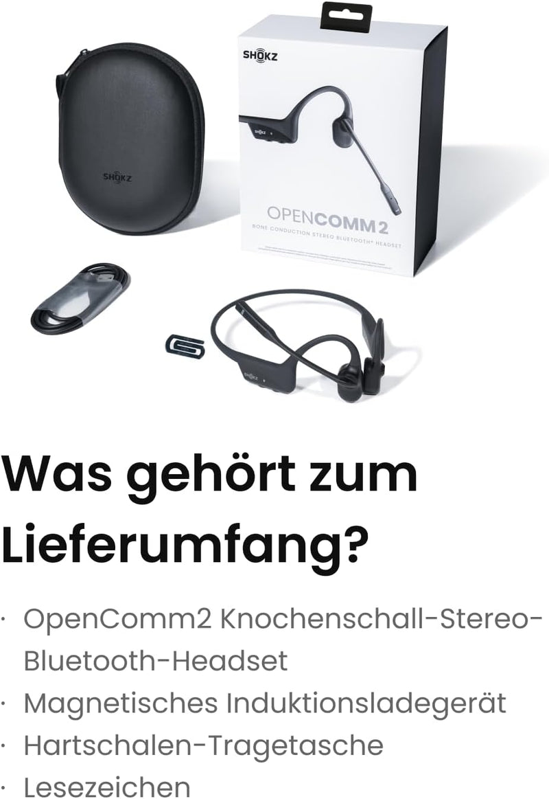SHOKZ OpenComm 2 Kabellos Knochenschall Kopfhörer, Bluetooth Headset mit Mikrofon, Headphone für Bür