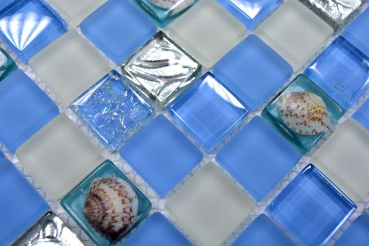 Glasmosaik Quadrat Crystal Muschel blau Transluzent Transparent 3D, Mosaikstein Format: 23x23x8 mm,