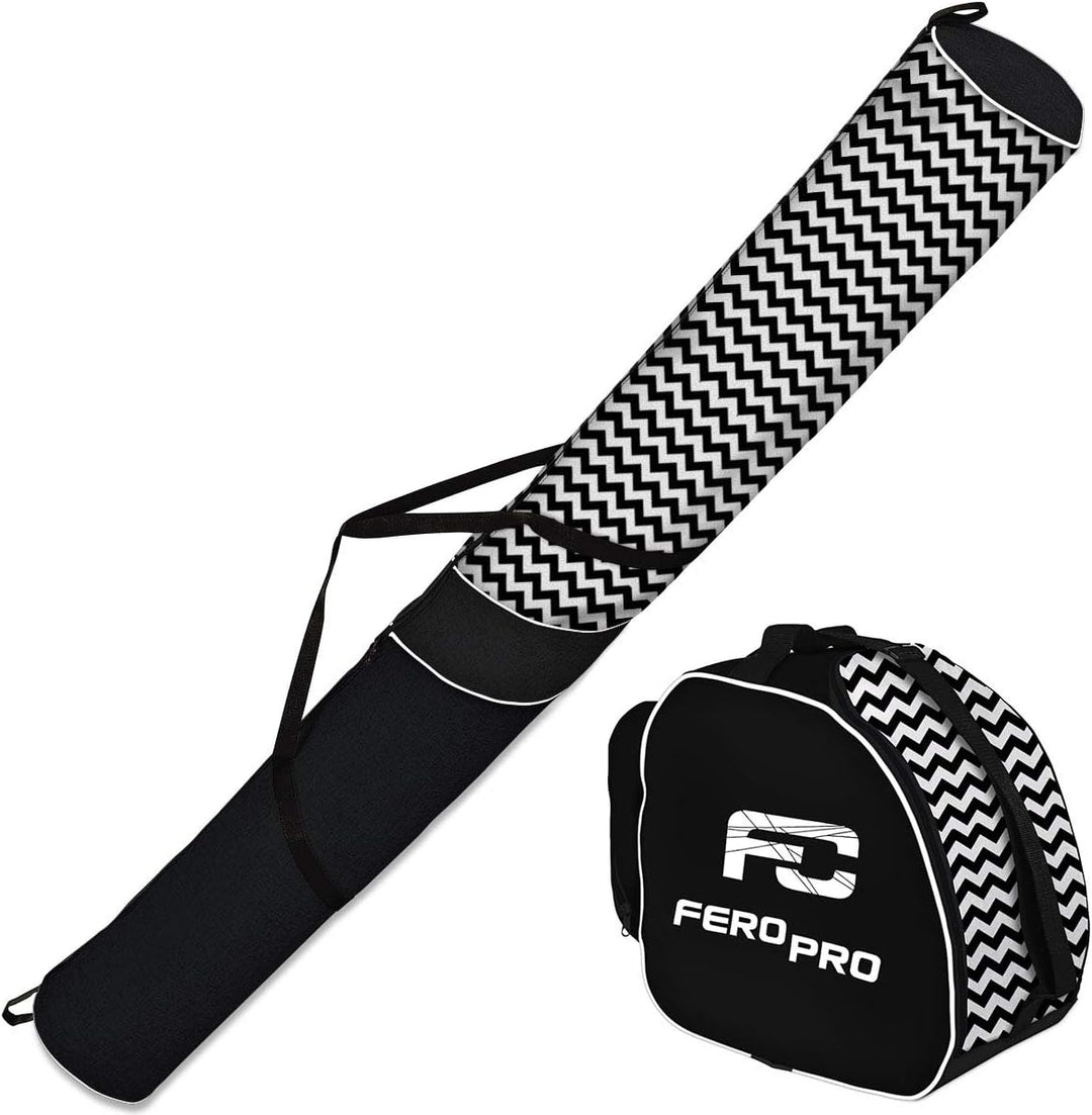 Ferocity Premium Set Skitasche und Skischuhtasche für 1 Paar Ski-Stöcke-Schuhe-Helm [053] Zickzack,