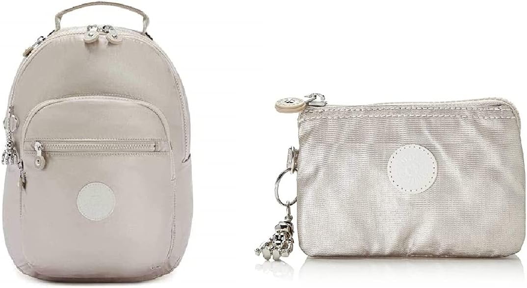 Kipling Backpacks Seoul, S, Metallic Glow + Damen Creativity S Münzbörse Silber (Metallic Glow)